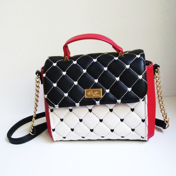 Betsey Johnson Handbags - LUV Betsey Bag Quilted Satchel Crossbody with Chain Strap Red, White & Black xo!